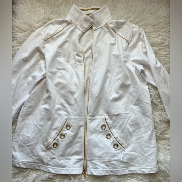 Quaker Factory Gold White Rhinestone Zip Up Jacket Light Weight Size XL - Picture 4 of 6